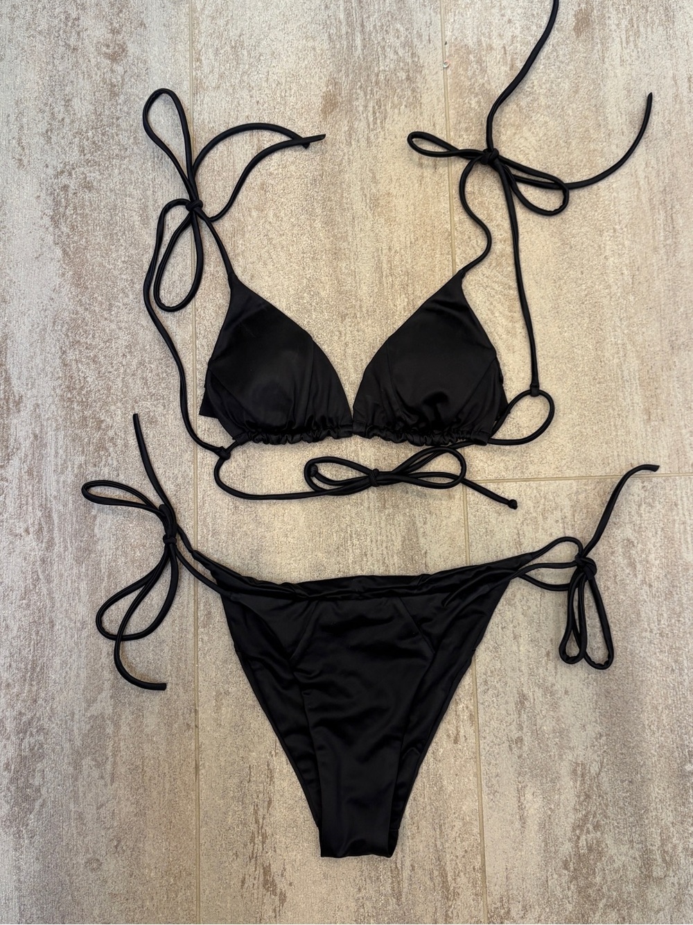 Women's Black Triangle Tie Bikini Set - Unbranded